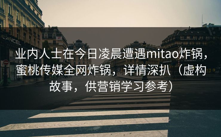 业内人士在今日凌晨遭遇mitao炸锅，蜜桃传媒全网炸锅，详情深扒（虚构故事，供营销学习参考）