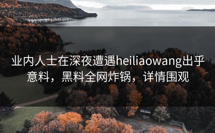 业内人士在深夜遭遇heiliaowang出乎意料，黑料全网炸锅，详情围观
