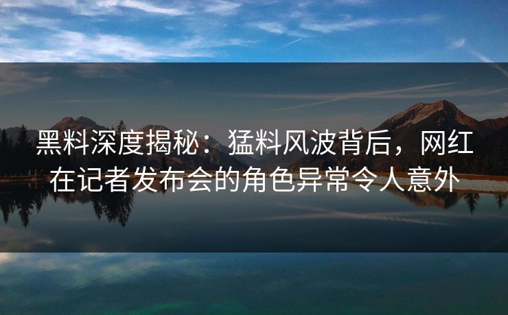黑料深度揭秘：猛料风波背后，网红在记者发布会的角色异常令人意外